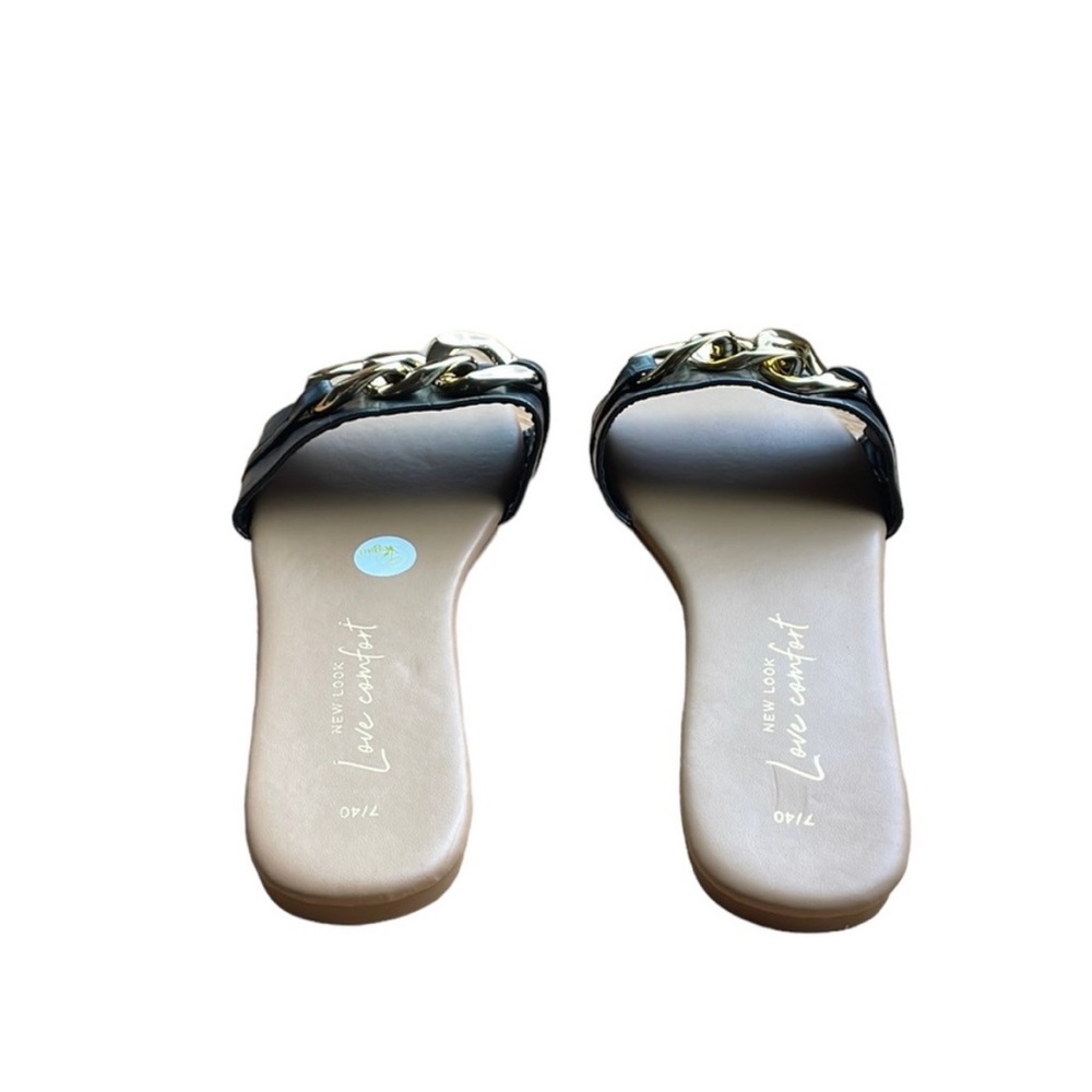 NWT New Look Love Comfort Black and Gold Chain Detail Sandals - Size 9 - Picture 7 of 7